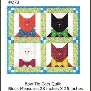 Cat Quilt Sewing Pattern Cat Block Applique Cats Bow Tie Cats Quilt Block #Q73 Sewing Instructions Templates PDF Instant Download