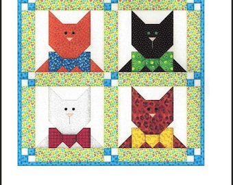 Cat Quilt Sewing Pattern Cat Block Applique Cats Bow Tie Cats Quilt Block #Q73 Sewing Instructions Templates PDF Instant Download