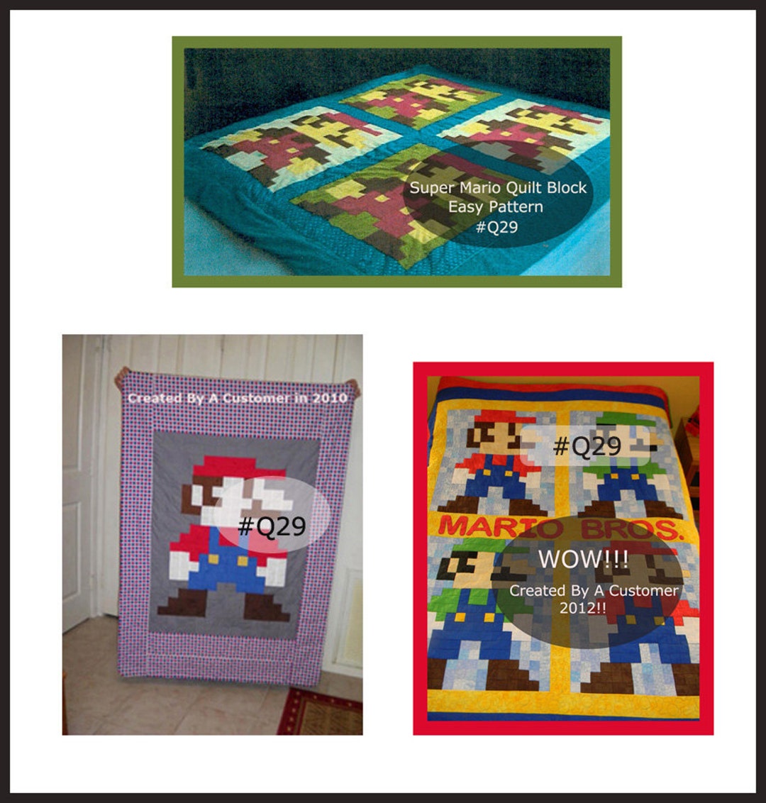 Hand Designed Super Mario Quilt Block Mario Bros Sewing Pattern Q29 PDF