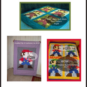 Super Mario, Quilt Block, Mario Bros Sewing Pattern, Hand Designed Pattern,  #Q29 PDF FILE----Read Everything DurhamDeals