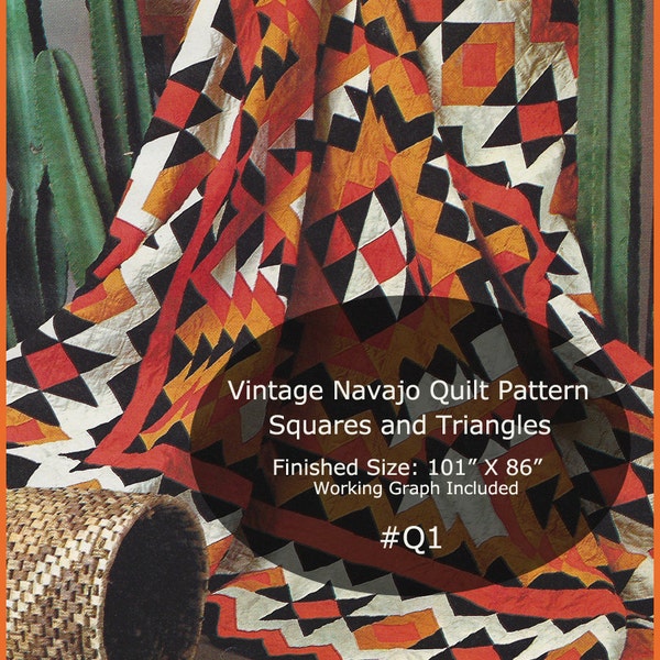 Motif de courtepointe Navajo, motif de courtepointe vintage en morceaux, motif de courtepointe vintage 101 pouces x 86 pouces #Q1-PDF DurhamDeals
