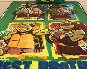 Vintage Ninja Turtles Duvet, Twin Size-Matching Square Pillow, Vintage 2014 NICKELODEOM  Duvet Bedding, See All The Images-DurhamDeals