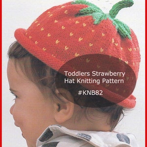Patrón de tejido de gorro de fresa Gorro de niña para tejer #KNB82 Descarga instantánea en PDF. También se encuentra disponible una copia impresa por correo postal