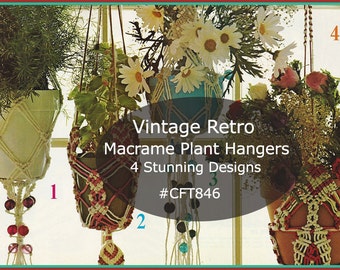 Macrame Plant Hanger, Plant Hangers, Macrame Patterns, 4 Retro Designs, 1970's Macrame Pattern #CFT849-PDF - DurhamDeals