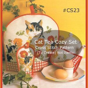 Cat Tea Cosy, Teapot Cat  Cosy, Cross Stitch Pattern+  Egg Covers + Tea Cosy #CS23 PDF Instant Download- Mailed Available-DurhamDeals