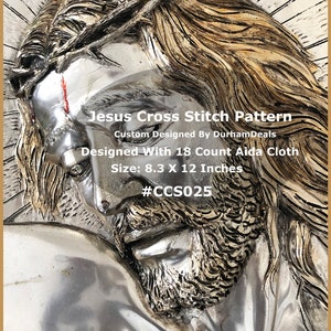 Jesus Cross Stitch Pattern, Jesus Face Cross Stitch, Religious Cross Stitch, Charts To Follow, Not A Kit, Custom Designed By DurhamDeals