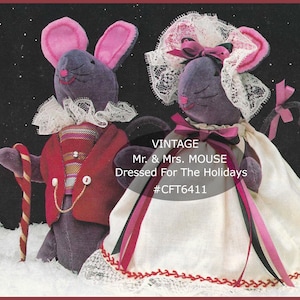 Christmas Mice, Mr.& Mrs. Mouse Sewing Pattern, Dressed Up For The Holidays! 10 Inches Tall, Holiday Mice Sewing Pattern-PDF-Durhamdeals