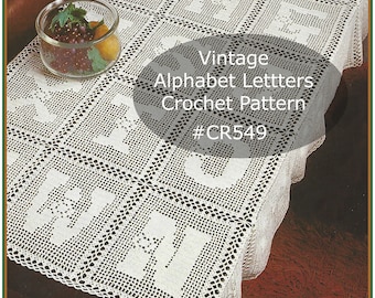 Vintage Alphabet Crochet, Filet Crochet Letters, Filet Crochet Tablecloth, Letter Motifs To Crochet, Vintage Letters, #CR549 DurhamDeals