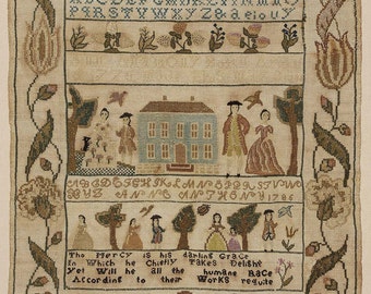 Colonial Sampler Antique Cross Stitch Pattern Museum Sampler Created In 1786 By A 10 Year Old---This Pattern Is A Remake Of Original--