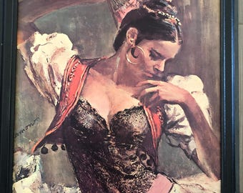 GYPSY DANCER 1960's,  Print By Gellman, Framed Print, Signed TOMASO in Print, Gypsy Dancer!! Read Everything, DurhamDeals Canada Shop