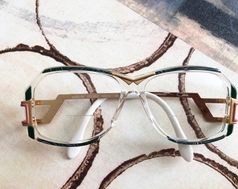 Vintage CAZAL Eyeglass Frames, Made In Germany, Teal Green With Design, Pink Accent Corners, Model #318, See Images, Pre-Owned-DurhamDeals