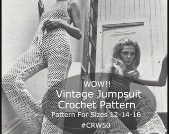 Retro Jumpsuit Crochet Pattern Ladies Jumpsuit To Crochet Dates:70's #CRW50 Instant Download--Shipped Pattern Is Also Available-INQUIRE