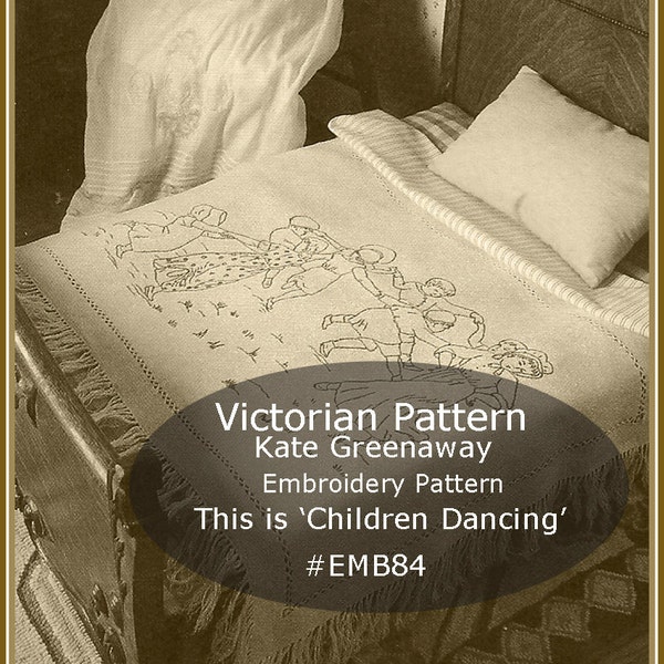 Antique Embroidery Pillow Case Embroidery Kate Greenaway Embroidery Pattern Children Dancing-Just Beautiful #EMB84 PDF -DurhamDeals