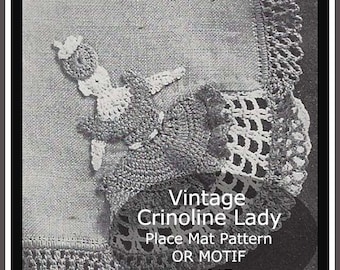 Crinoline Lady Crochet Pattern, Crinoline Lady Motif, Placemats With Crinoline Ladies, Vintage 1940s Pattern, PDF File--DurhamDeals