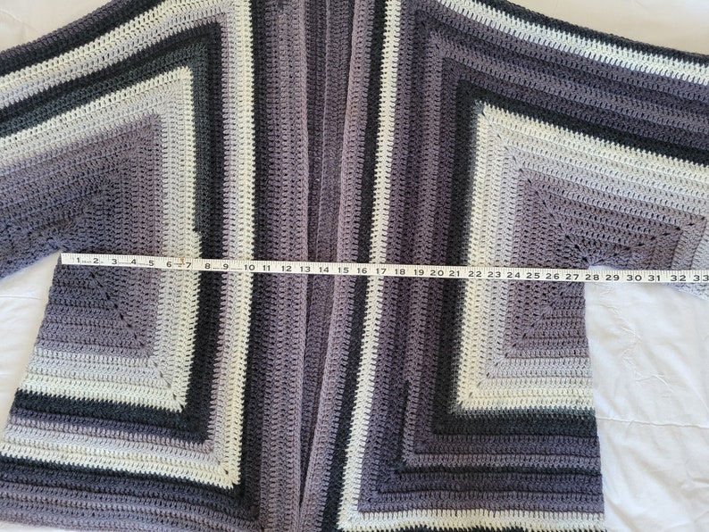 Crocheted Oversize Kimono Sleeve Gray, Black, Offwhite Hexi Hexagon Cardigan Sweater See