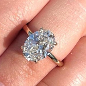 14K Solid Gold Ring, Hidden Halo Engagement Ring, Oval Lab Grown Diamond Ring 2CT F/VS1 IGI Certified Oval Cut Lab Created Ring 14K Gold