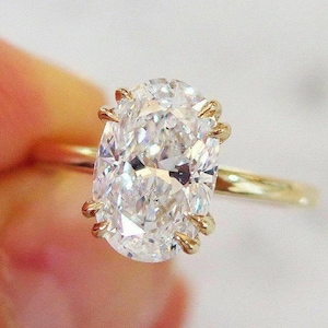 IGI Certified 3CT Solitaire Oval Cut Lab Grown Diamond Engagement Ring, Double Claw Prong Set Lab Grown Anniversary Gift Ring, 18K Gold Ring