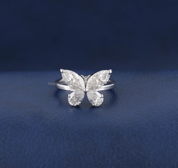 Marquise Cut Lab Grown Ring, Butterfly Lab Grown Diamond Ring, Engagement Ring, Four Stone Butterfly Ring, Marquise Cut Pear Ring, 14K Gold