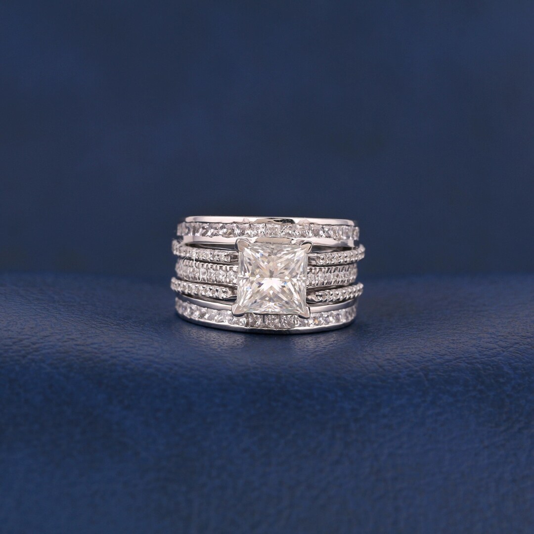 3CT Princess Cut Lab Grown Ring, Enhancer Wrap Guards Ring Set, Open ...