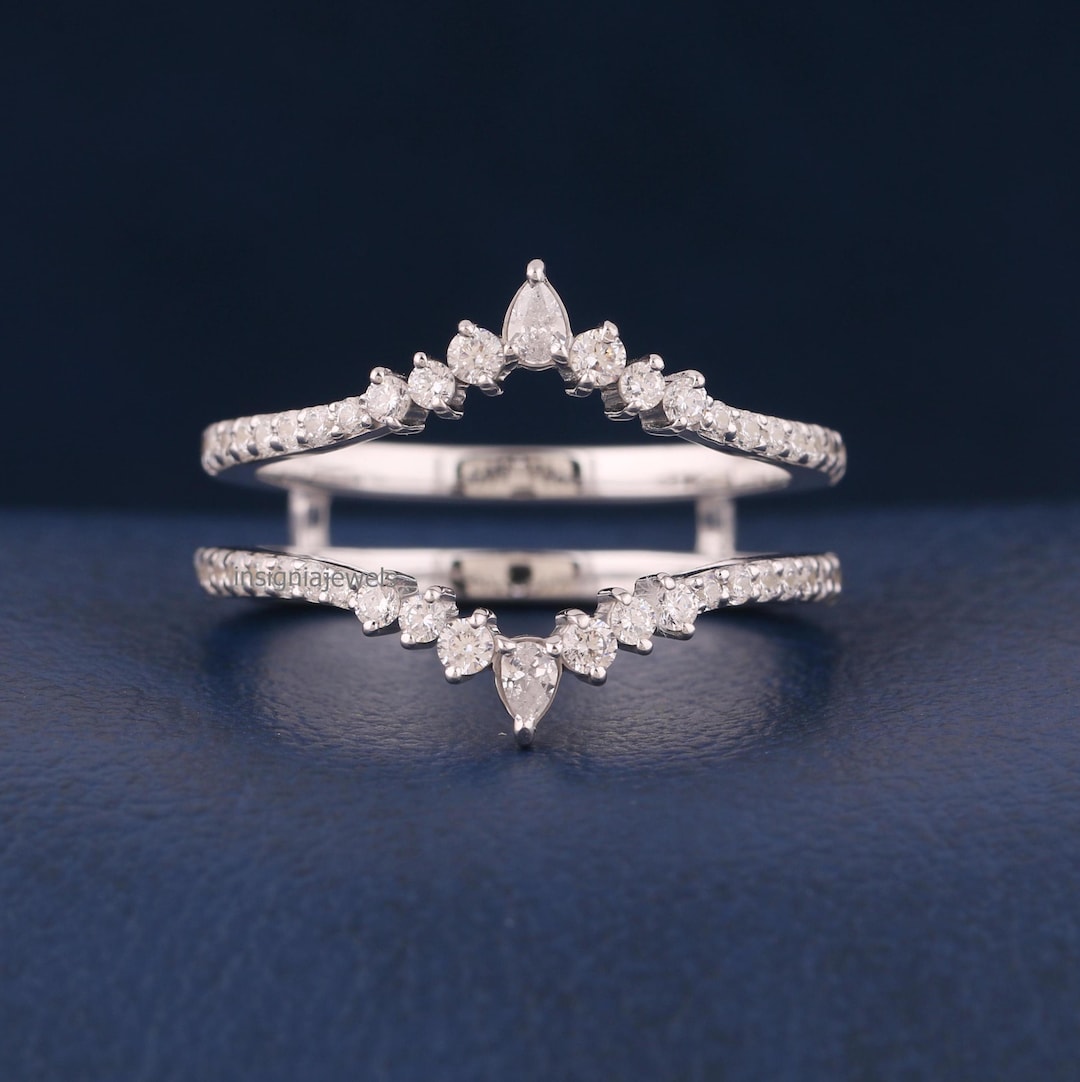 Enhancer Wrap Guards Band, Open Guard Engagement Ring, Round & Pear Cut ...