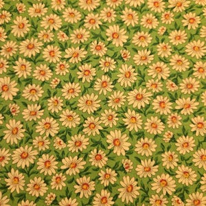1 yard Green With Daisies Cotton Fabric