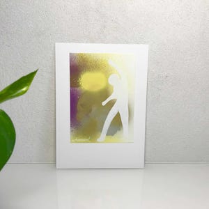Kunstwerk Einzelstück, kein Druck, Kunstkarte, Acryl, Figur weiß, gelb, lila, handgemacht von artrosarot