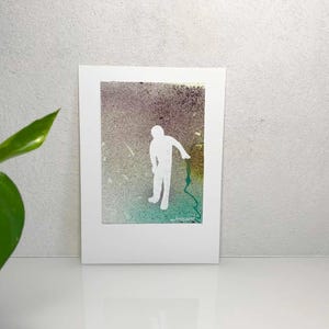 Kunstwerk Einzelstück, kein Druck, Kunstkarte, Figur, abstrakt, weiß, rot, türkis, Träume, Malerei, handgemacht von artrosarot