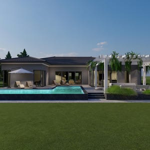 Elegante moderne villa met lounge aan het zwembad - 3 slaapkamers, 2,5 badkamer - huis met 1 verdieping - plattegronden met origineel CAD-bestand (metrische en imperiale eenheden)