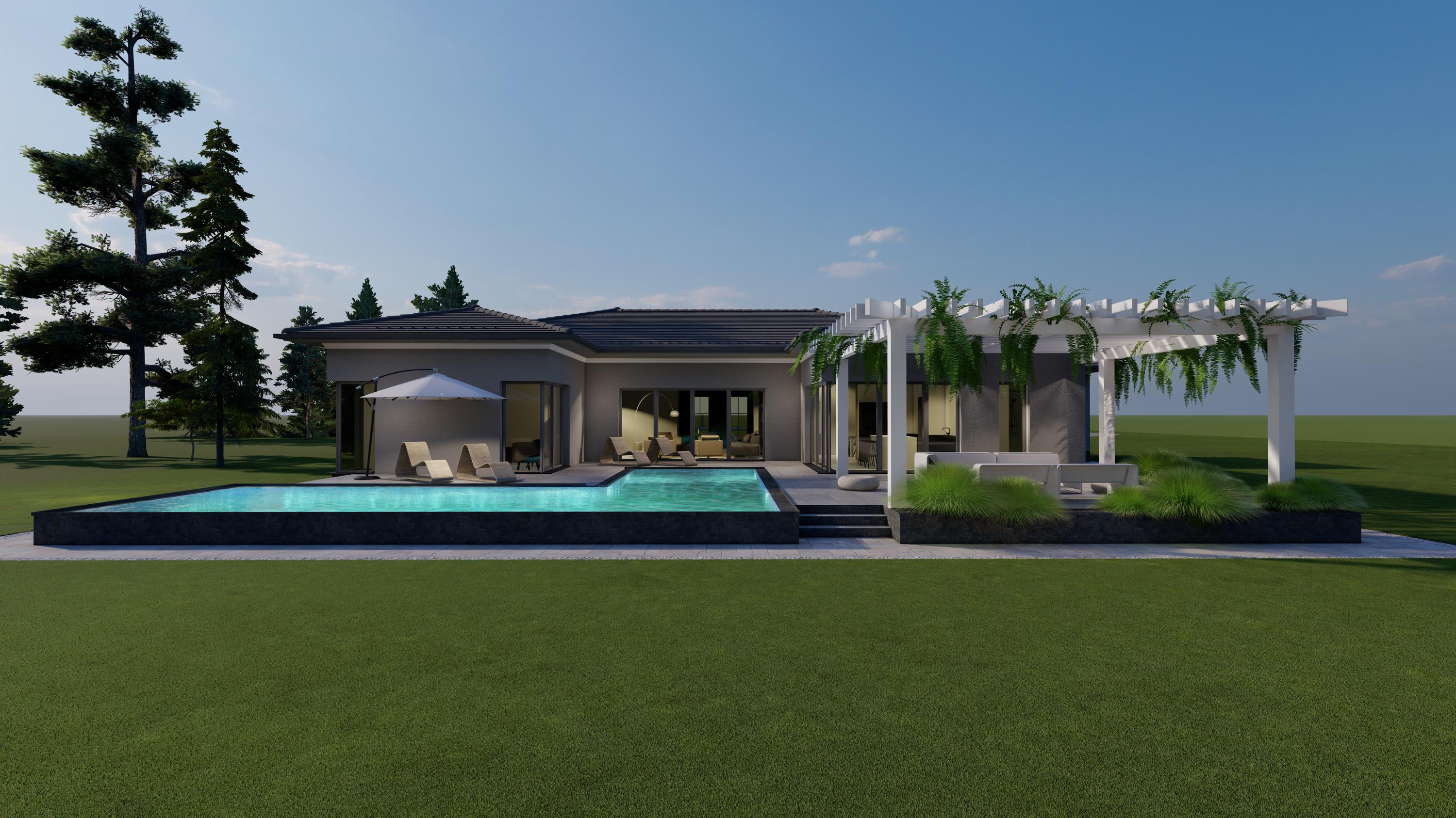 Elegant Modern Villa With Poolside Lounge -3 Bedroom, 2.5 Bathroom - 1 Story  House - Plans With Original CAD File (metric \u0026 Imperial Units) - Etsy Israel, image size:3000x1687