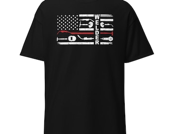 Patriotyczna koszulka spawacza z flagą amerykańską, projekt przemysłu spawalniczego, duma rzemieślnika fizycznego, druga poprawka do konstytucji, prezent dla warsztatu obróbki metali