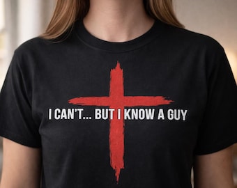 Koszulka z krzyżem chrześcijańskim "Nie mogę, ale znam faceta" Inspirująca wiara Minimalistyczna odzież religijna inspirowana Pismem Świętym