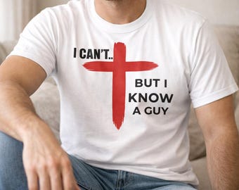 Nie mogę, ale znam faceta. Koszulka chrześcijańska. Odważna, humorystyczna grafika z motywem wiary i humoru. Pomysł na prezent religijny.