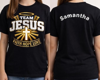 Personalizowana koszulka z napisem „Jezus Wiara Nadzieja Miłość Dziecięca” z imieniem Chrześcijański Krzyż Młodzieżowy Kościół Grupa Prezent dla Chłopców Dziewcząt