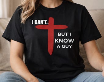 Nie mogę, ale znam faceta. Koszulka chrześcijańska. Odważna, humorystyczna grafika z motywem wiary i humoru. Pomysł na prezent religijny.