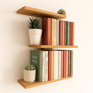 3-Tier Beech Wood Floating Bookshelf: Rustic Home Decor