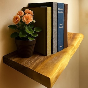 Walnut Floating Bookshelf: Rustic Wall Shelf with Brackets