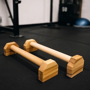 Paralelas de madera rústicas / Entrenador de parada de manos para gimnasia / Soporte para flexiones / Idea de regalo para fitness