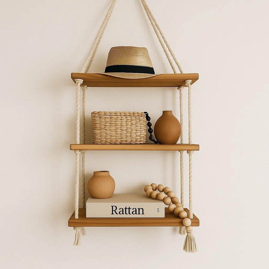 Rope Shelf Floating Hanging Shelves Tiered Wall Shelf Three-tier Rope ...