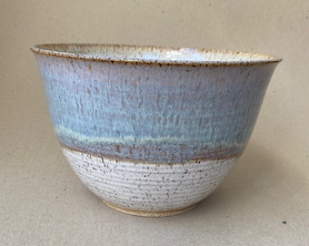 Handmade Stoneware Serving Bowl in Speckled White, Rust, Mottled Light Blue, 8 Cup Mixing and Serving Bowl