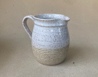 Small 2 Cup Syrup or Milk Pitcher in Speckled White and Natural, 16 oz Creamer Vase