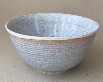 15% OFF Speckled White, Rusty Gold and Mottled Light Blue Handmade Stoneware Serving Bowl, 12 Cup Mixing and Serving Bowl