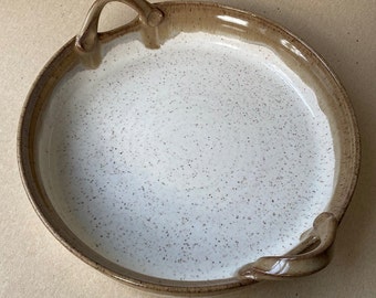 Warm Brown, Gray and Speckled White Ceramic Bakeware with Handles, Oven to Table Stoneware Serving Dish