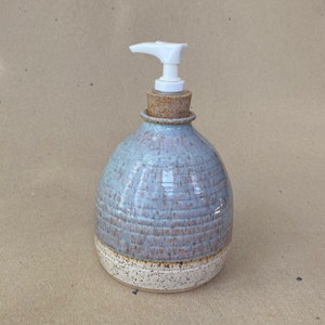 Mottled Pale Blue Gray with Rust and Speckled White Stoneware Soap and Lotion Dispenser / Home Office Accessory / Kitchen and Bath Decor