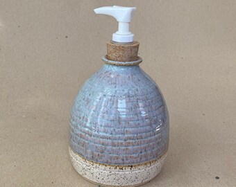 Mottled Pale Blue Gray with Rust and Speckled White Stoneware Soap and Lotion Dispenser / Home Office Accessory / Kitchen and Bath Decor