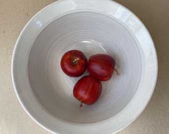 Creamy White Handmade Stoneware Serving Bowl, Fruit Bowl, Tabletop Ceramic 9 + Cup Bowl, White Salad Bowl, Mother's Day Gift