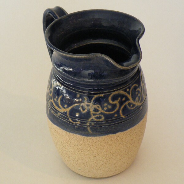 Large Cobalt Blue Pitcher with Grapevine Design