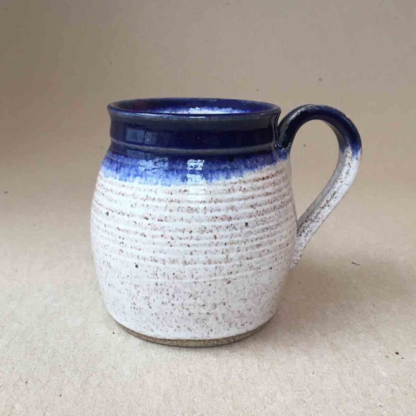 One Nautical Blue and Speckled White Handmade Stoneware Coffee Mug, Wheelthrown Pottery, Ships Fast