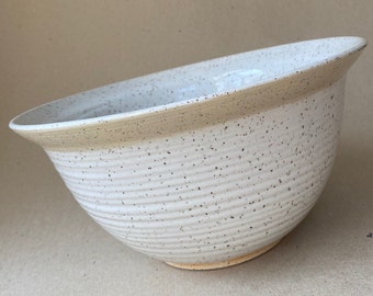 11 Cup Speckled White and Natural Handmade Stoneware Serving Bowl, Fruit Bowl, Tabletop Ceramic Bowl