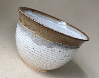 Warm Brown and Speckled White Stoneware Pottery Deep Serving Bowl, 8 Cup Salad Bowl, Mother's Day Gift