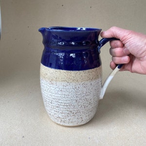 6 Cup Stoneware Serving Pitcher in Speckled White, Cobalt Blue and Natural, Kitchen Spoon Holder, Flower Vase image 7